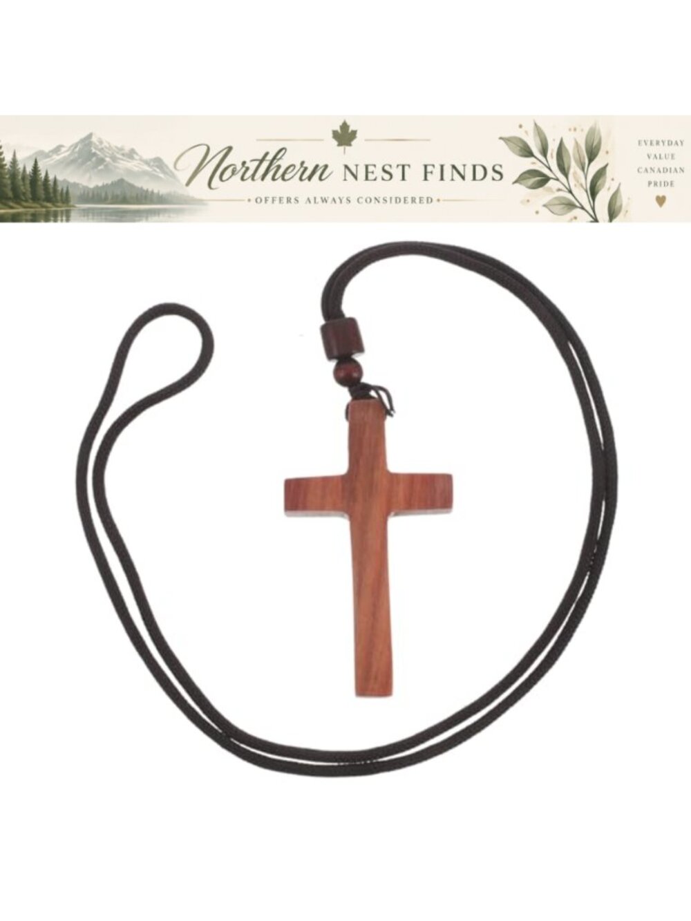 Handmade Sandalwood Wooden Cross Pendant Necklace Rope Chain Christian